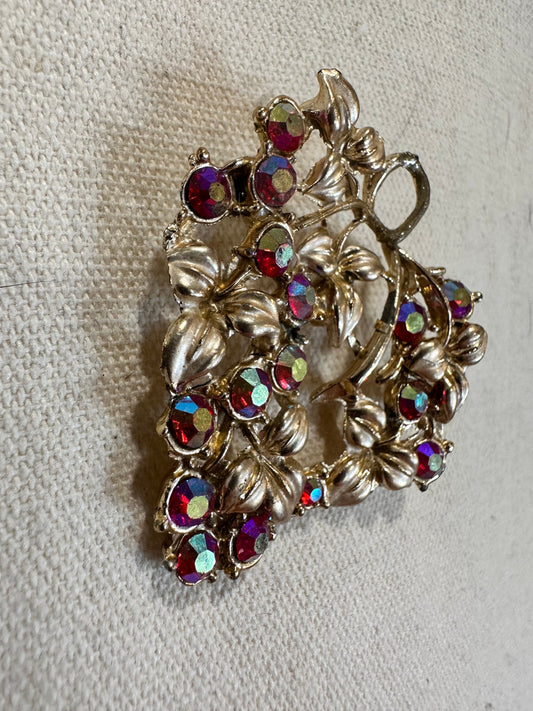 Vintage Brooch - Gold with Aurora Borealis Stones