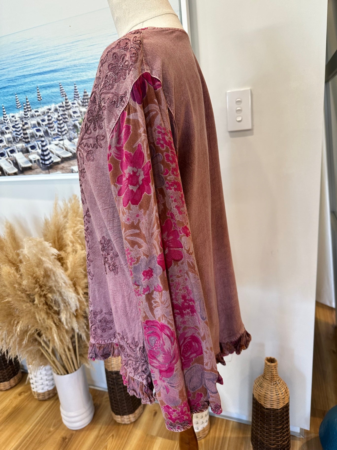 Pink Top with Embroidery and Long Sleeves - Size Small