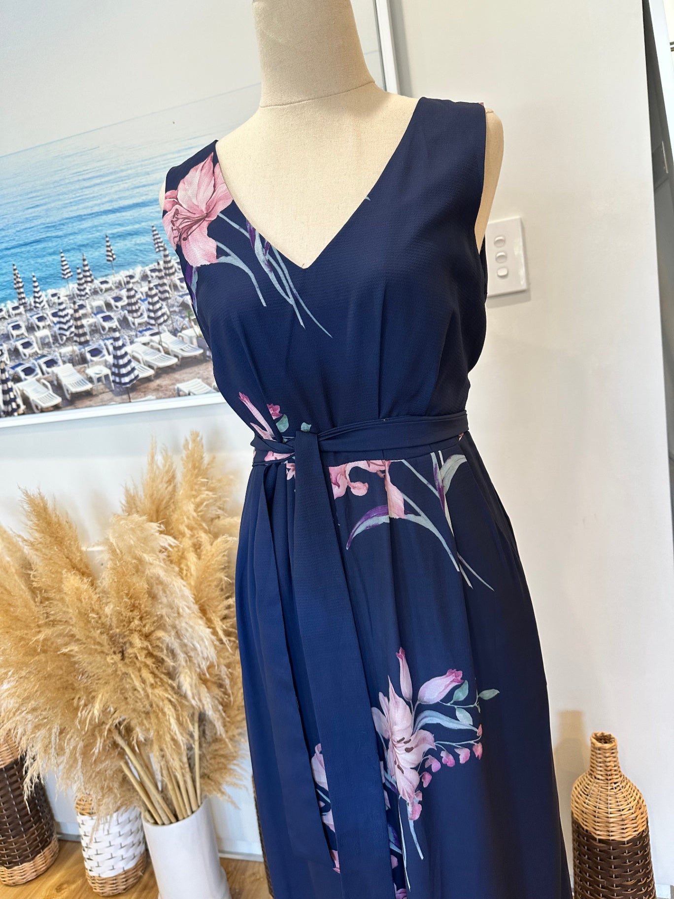 Style State - Jumpsuit - Size 8 - Navy blue with pink floral pattern