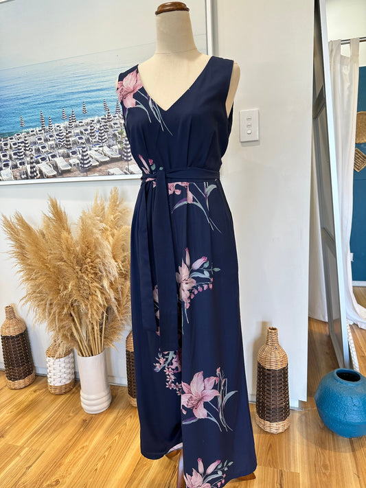 Style State - Jumpsuit - Size 8 - Navy blue with pink floral pattern