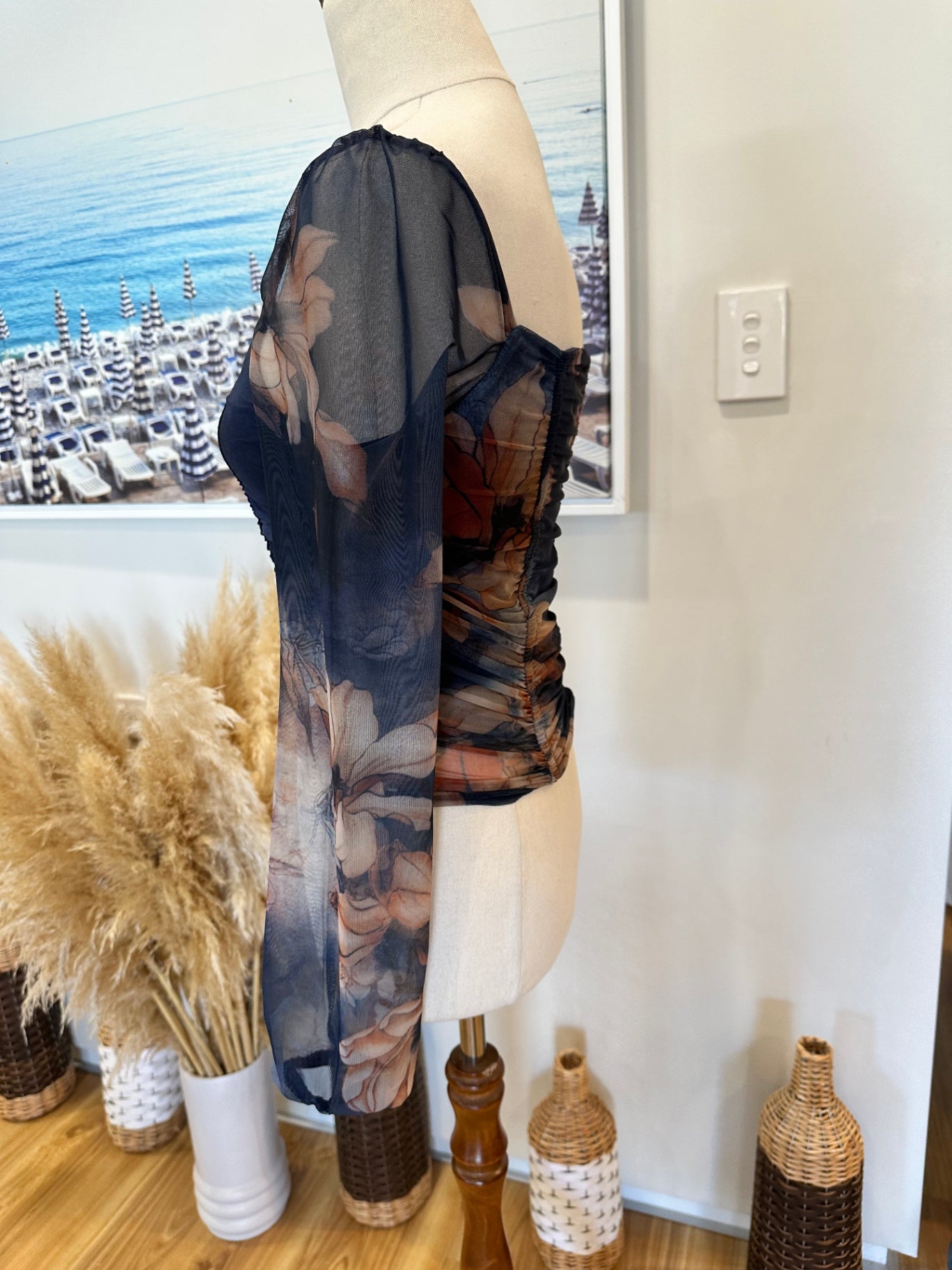 Pagani - Top - Extra Small - Navy Blue with Floral Print