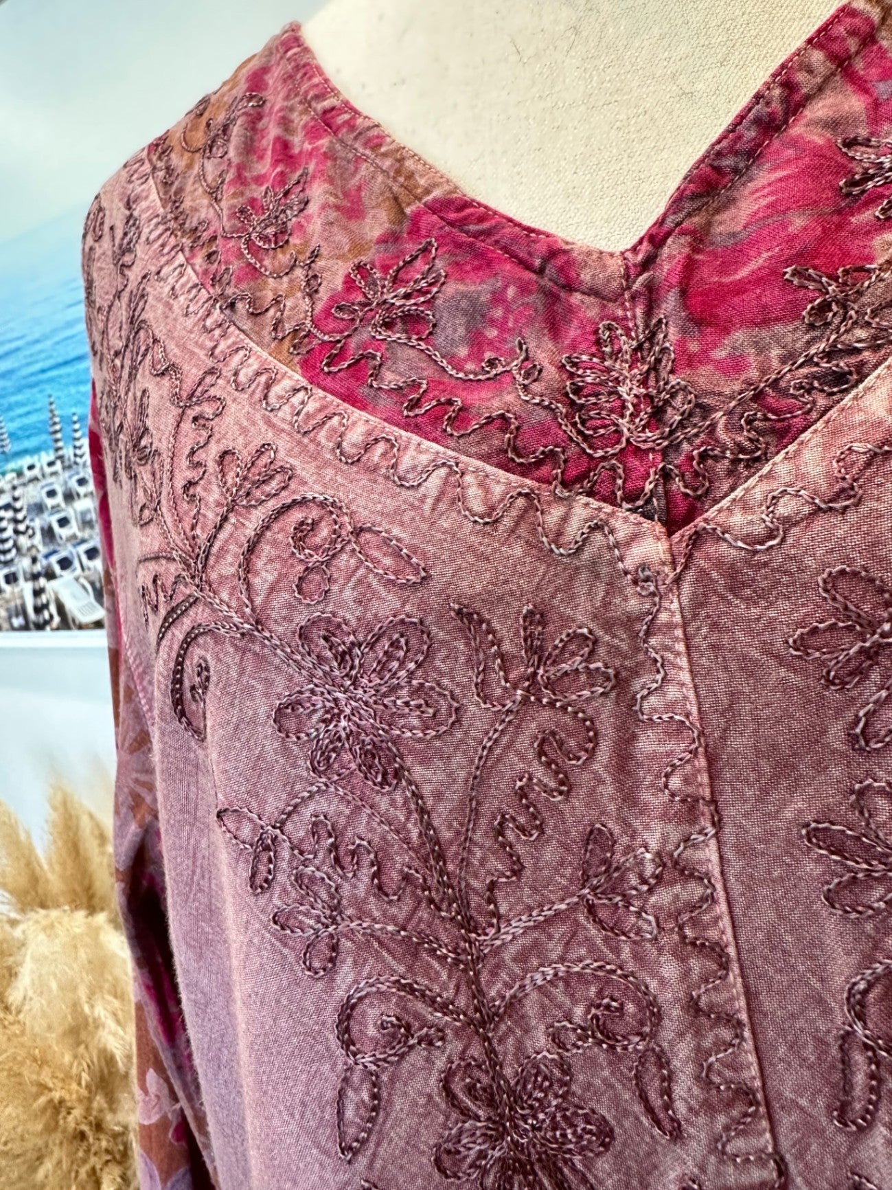 Pink Top with Embroidery and Long Sleeves - Size Small