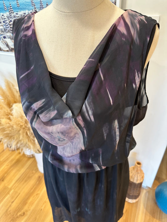 Whistle Dress - Size 10 - Black with shades of purple and pink [some pulls evident]