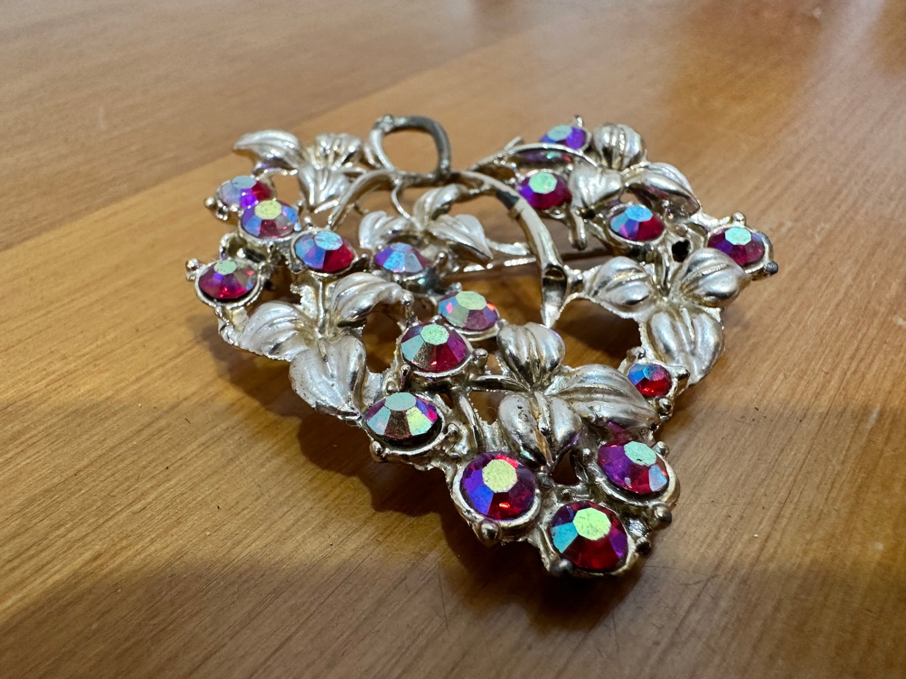 Vintage Brooch - Gold with Aurora Borealis Stones