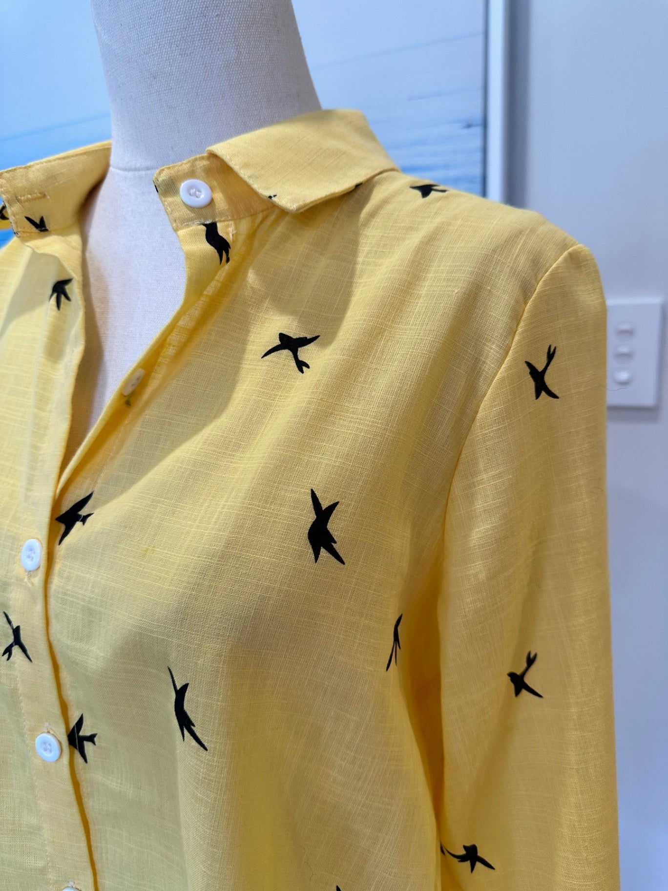 Yellow Shirt w Bird Print - Medium 