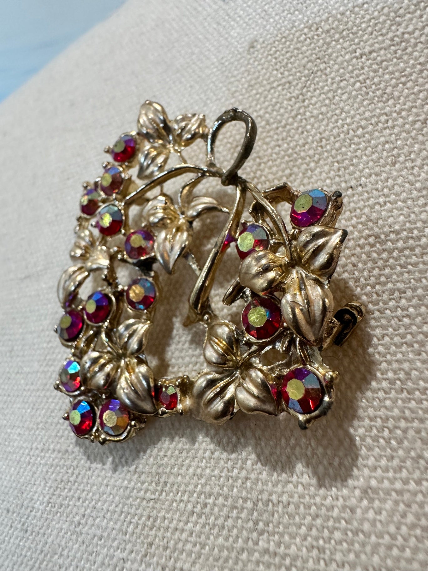 Vintage Brooch - Gold with Aurora Borealis Stones