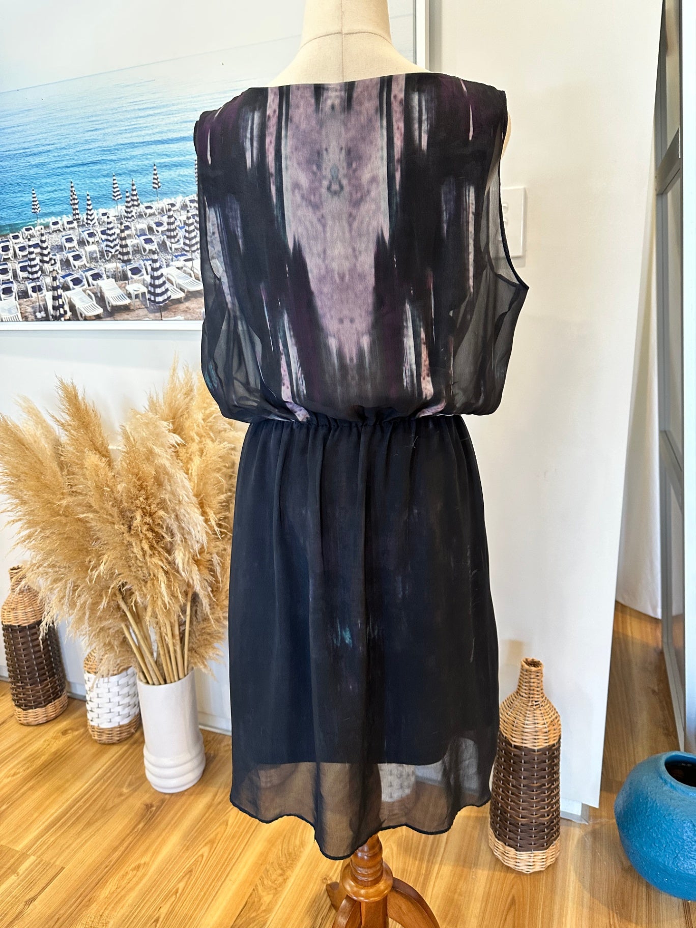 Whistle Dress - Size 10 - Black with shades of purple and pink [some pulls evident]