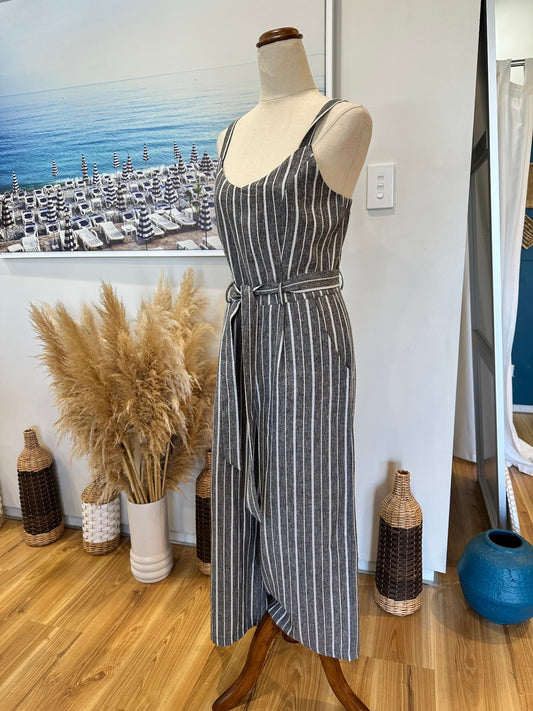 Caroline Morgan - Jumpsuit - Size 8 - Grey with white stripes