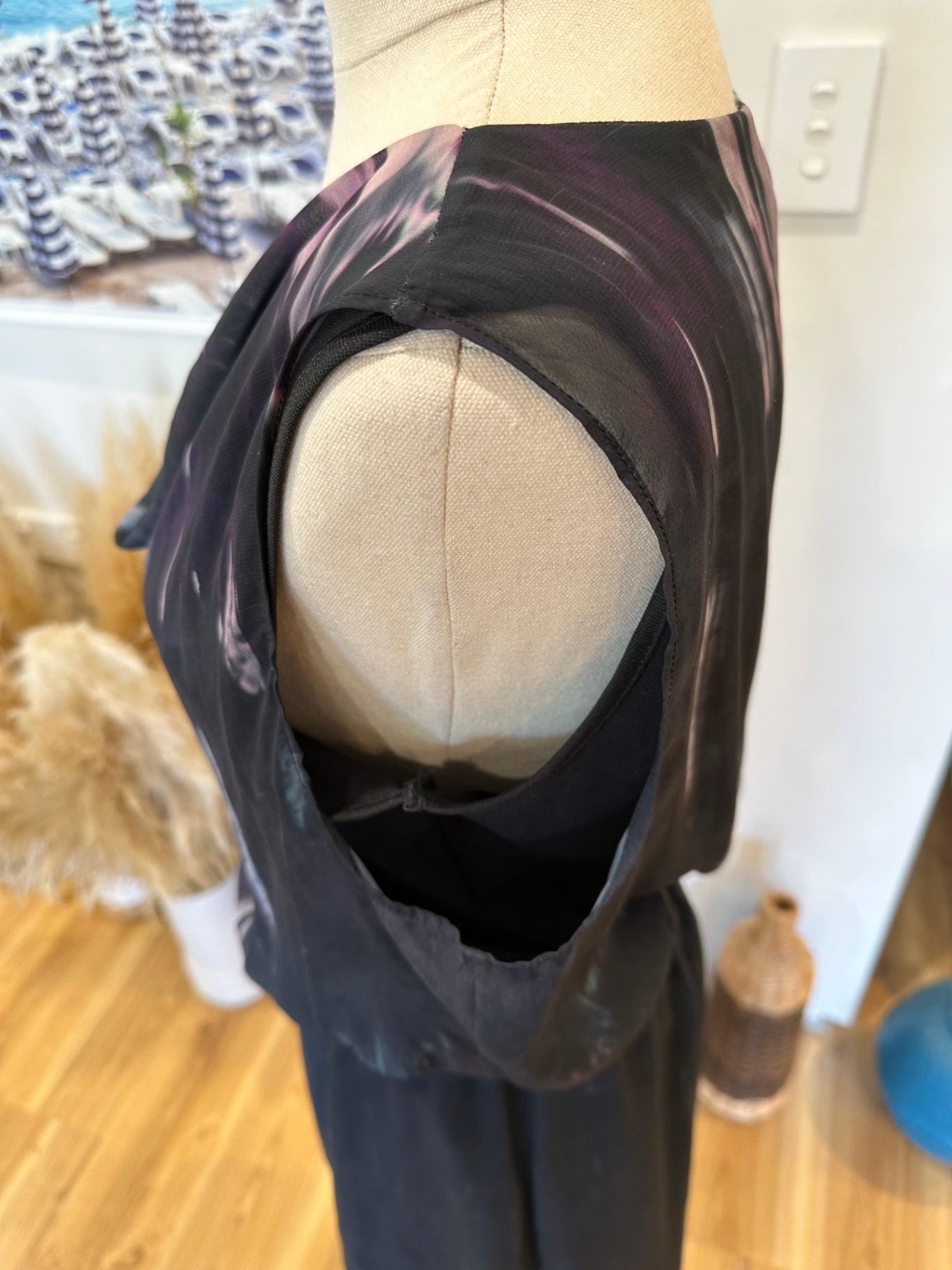 Whistle Dress - Size 10 - Black with shades of purple and pink [some pulls evident]