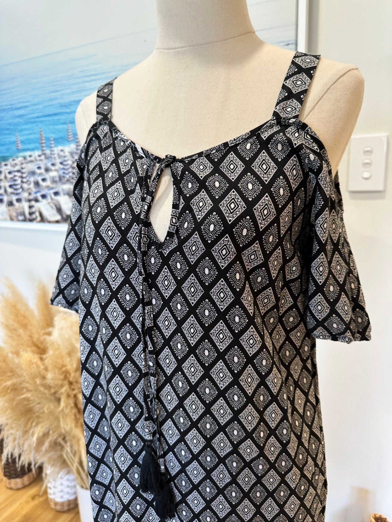 Spirit - Bohemian Dress - Size 8 - Black and white