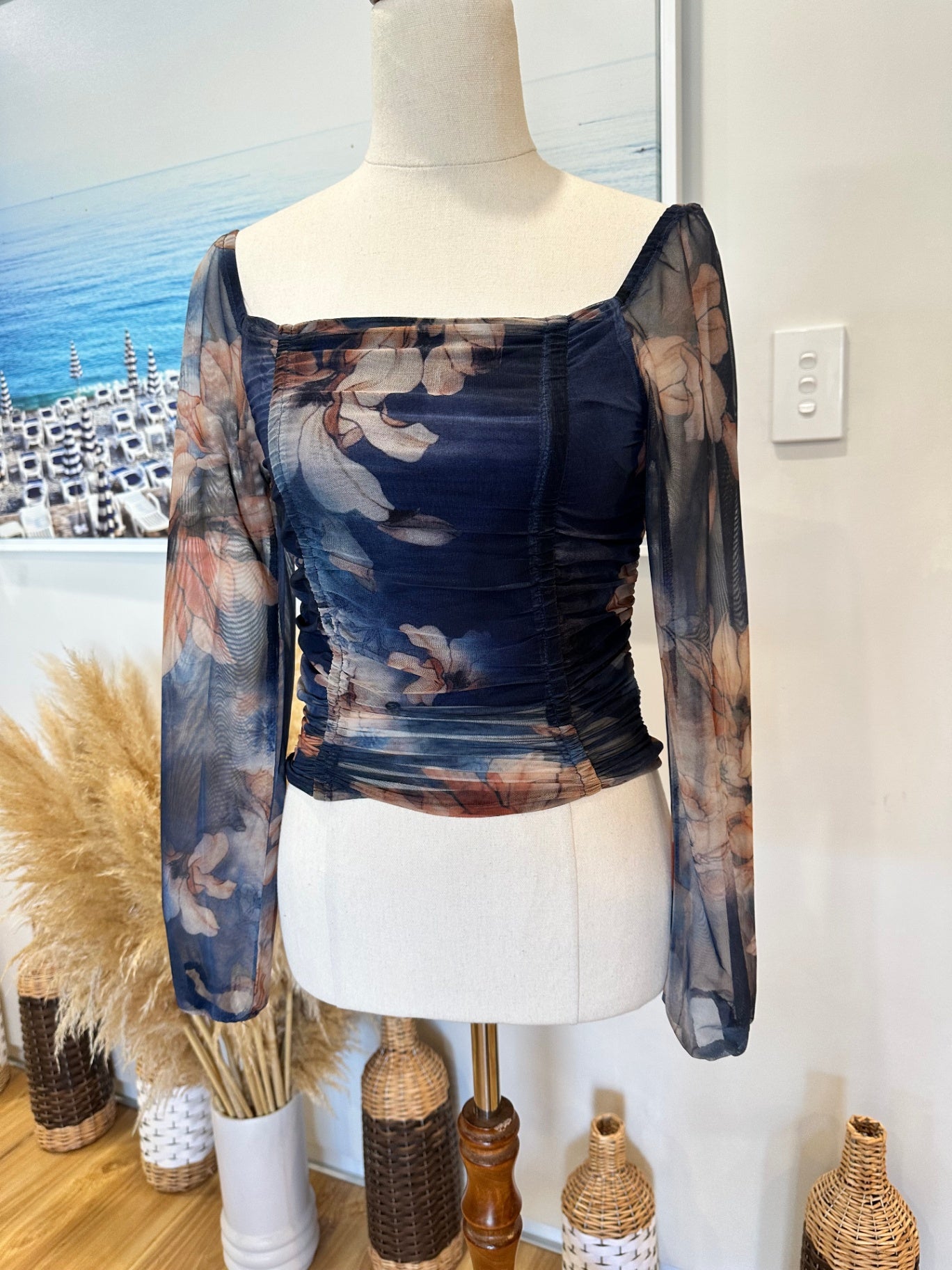 Pagani - Top - Extra Small - Navy Blue with Floral Print