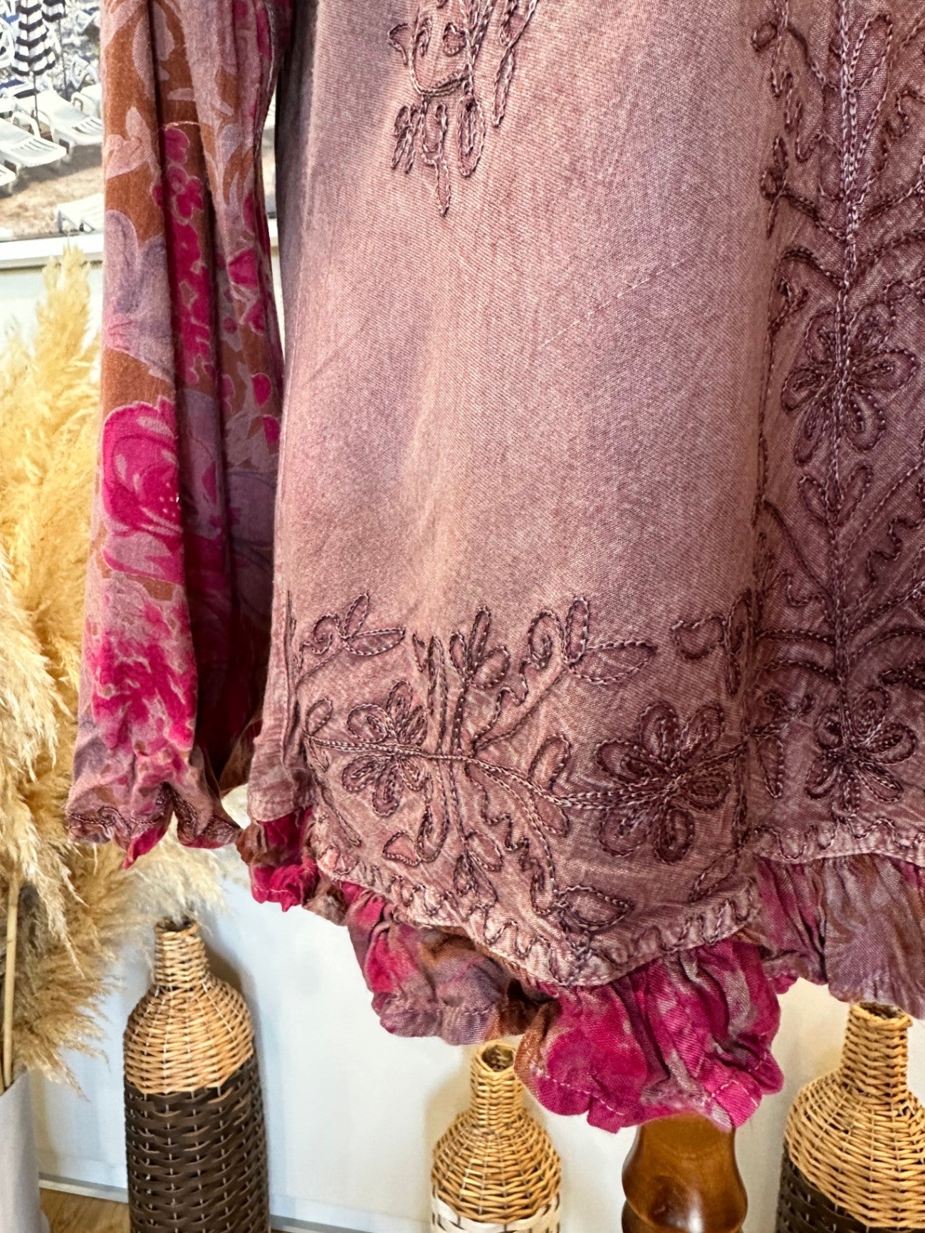 Pink Top with Embroidery and Long Sleeves - Size Small