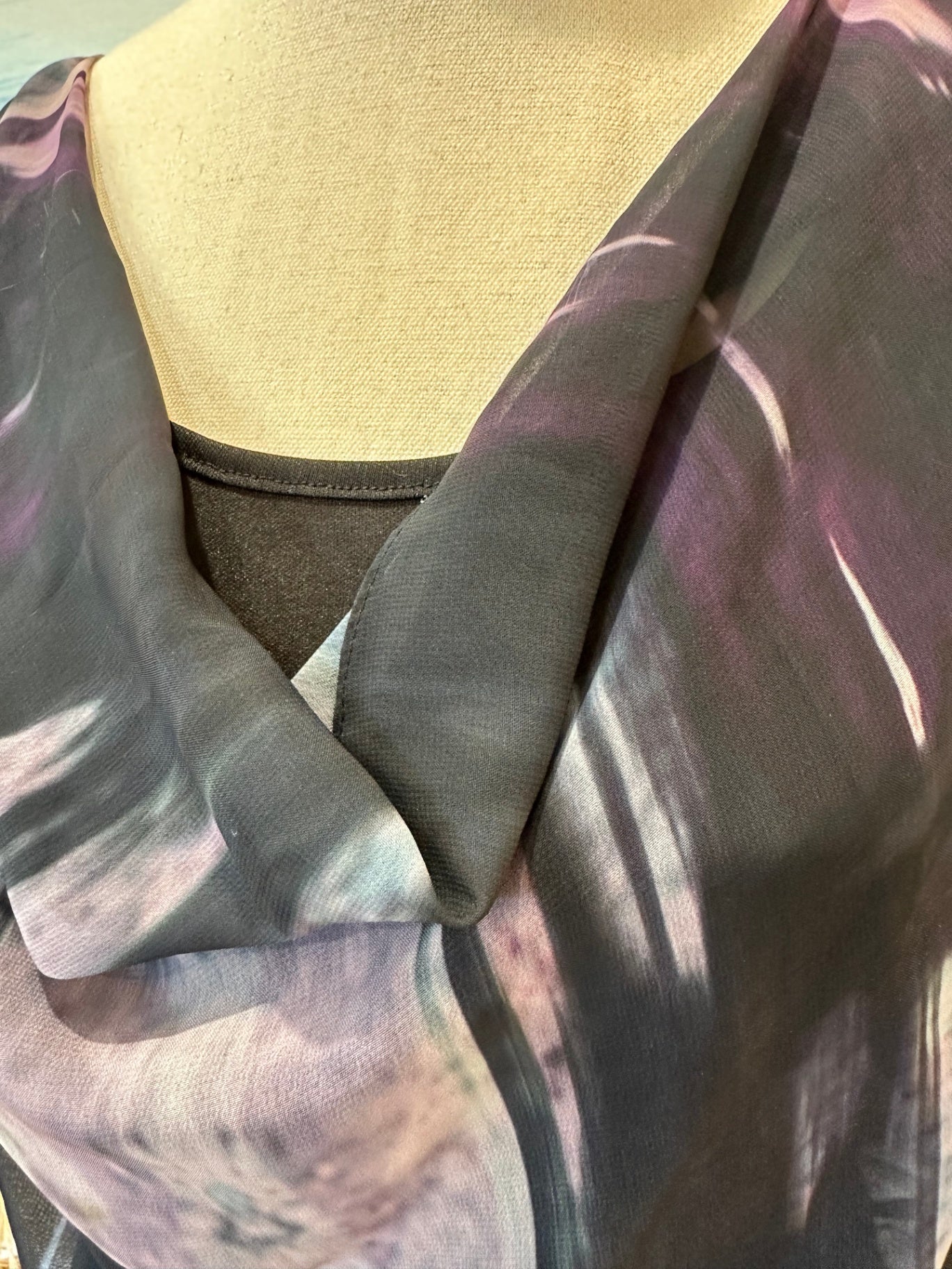 Whistle Dress - Size 10 - Black with shades of purple and pink [some pulls evident]