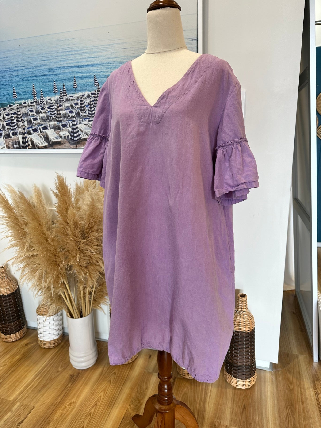 Gorman Dress - Size 12 - Lavender - 50% Cotton + 50% Linen [Some light staining]