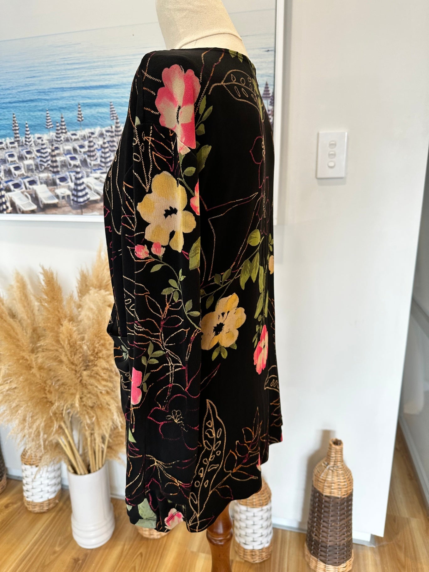 Mirasol Blouse - Size Large - Black with floral pattern