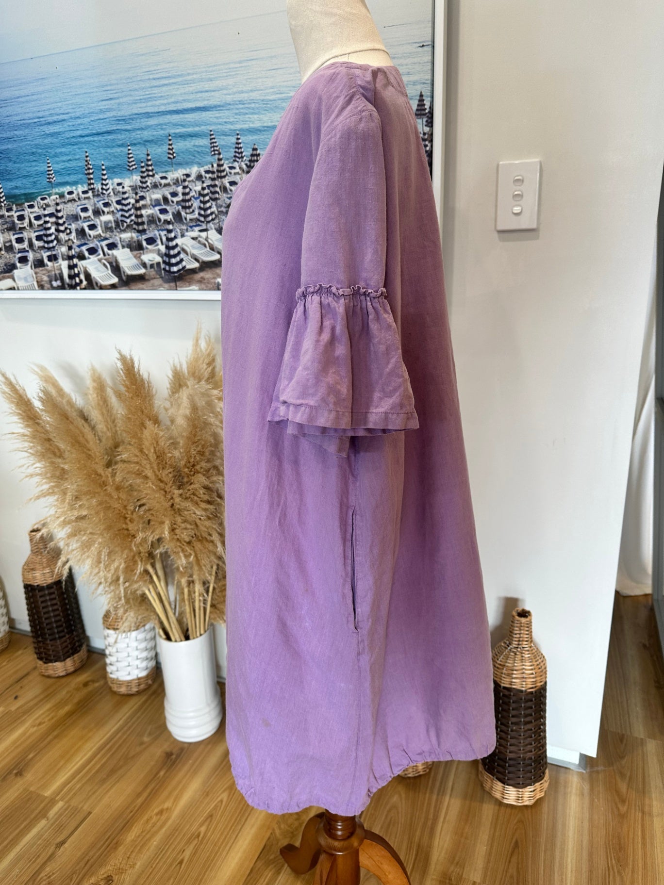Gorman Dress - Size 12 - Lavender - 50% Cotton + 50% Linen [Some light staining]
