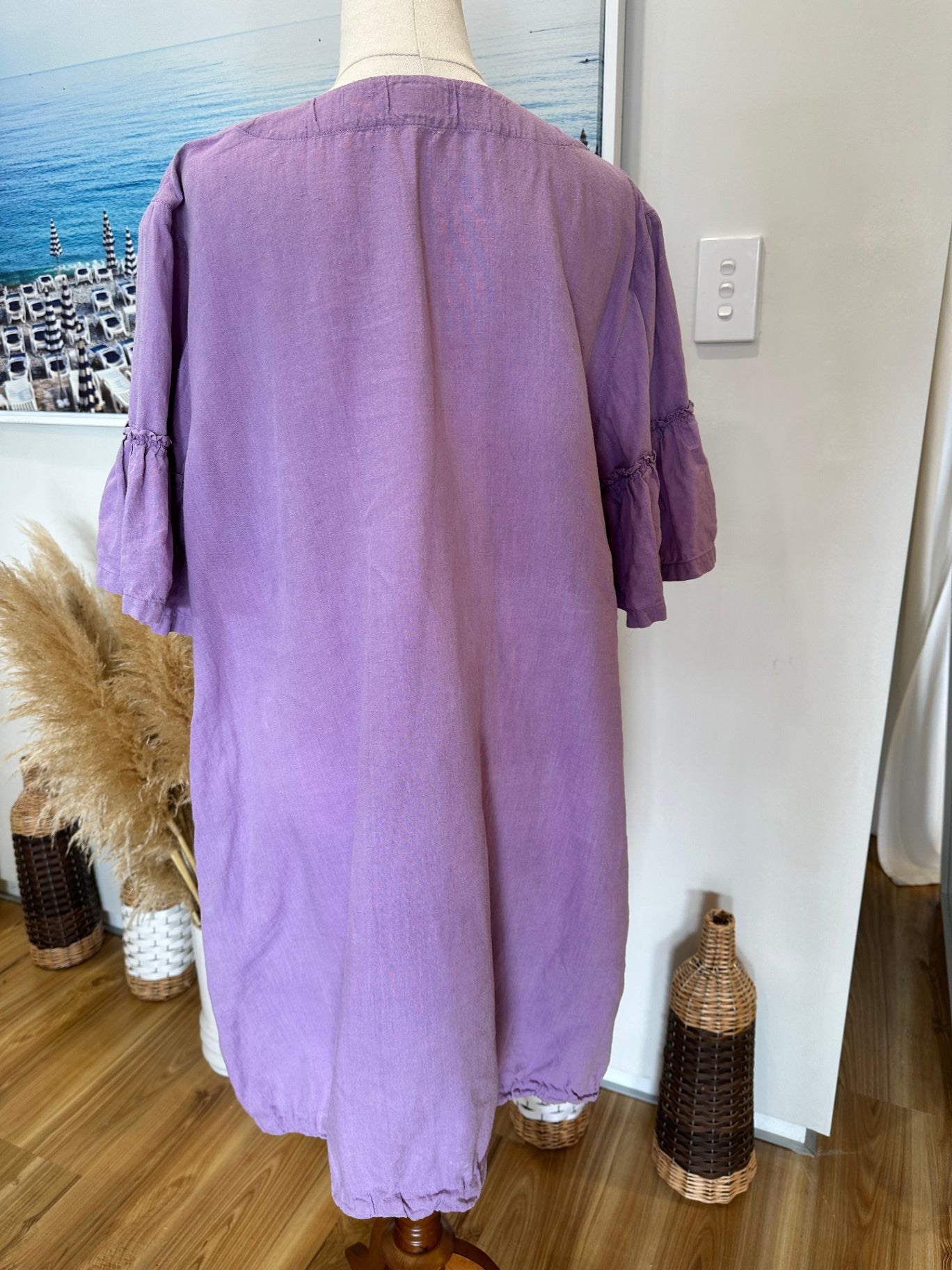 Gorman Dress - Size 12 - Lavender - 50% Cotton + 50% Linen [Some light staining]