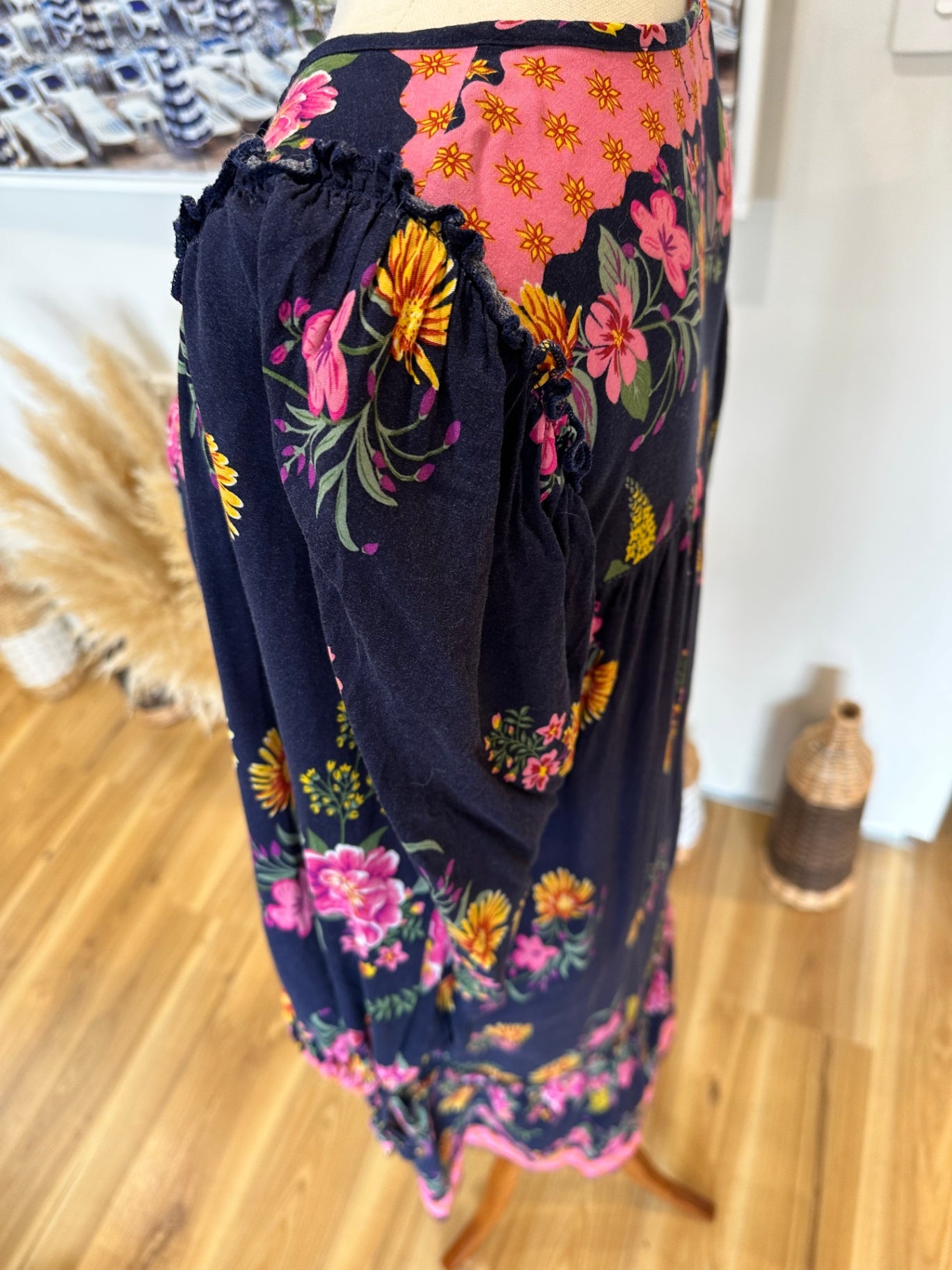 Luna Sky - Dress - Size 8 - Navy Blue with Pink, Yellow, and Green floral print