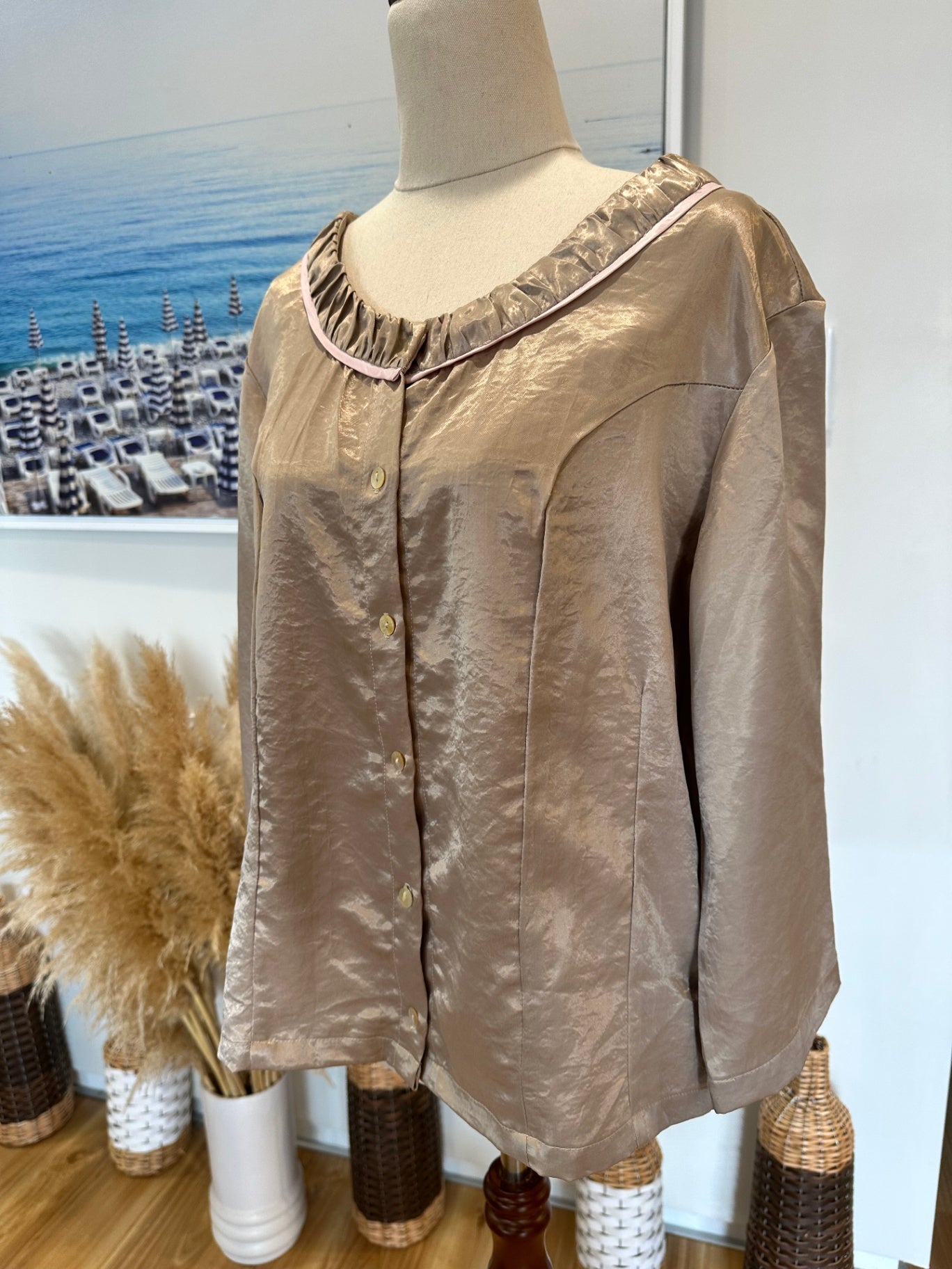 Eclipse - Blouse - Size 16 - Blush Pink + Beige