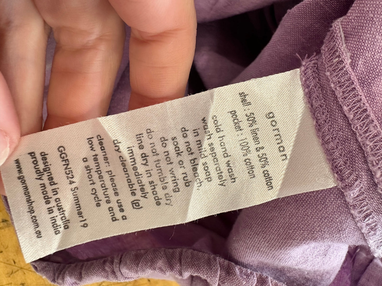 Gorman Dress - Size 12 - Lavender - 50% Cotton + 50% Linen [Some light staining]