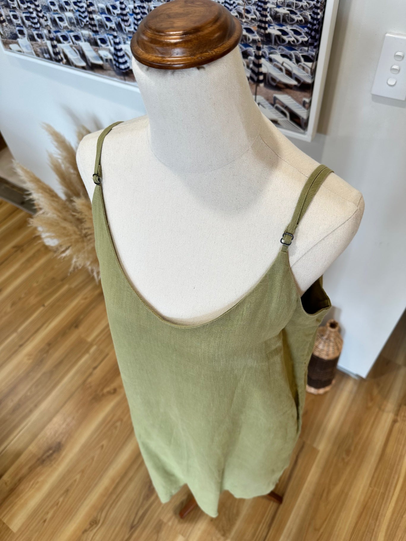 Assembly Label - Linen Dress - Size 12 - Olive green