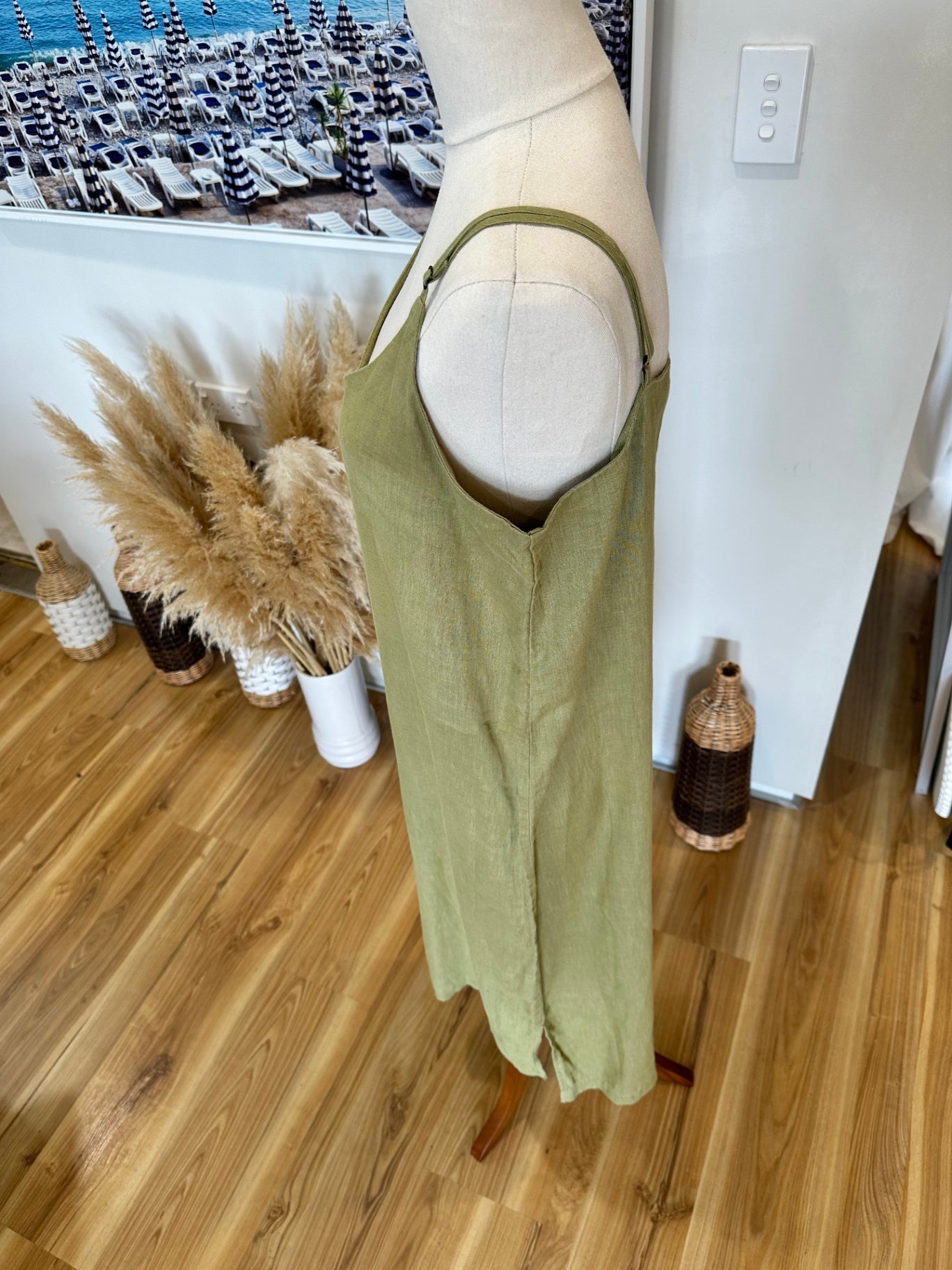 Assembly Label - Linen Dress - Size 12 - Olive green