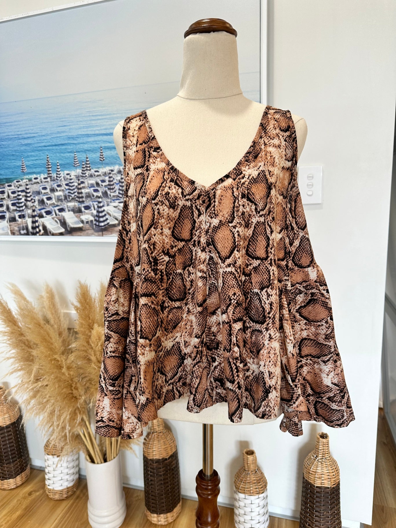 Tanah Folk - Blouse - Small / Medium - Brown, Black, Cream