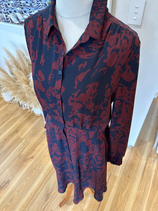 French Connection - Dress - Size 8 - Navy and Burgundy