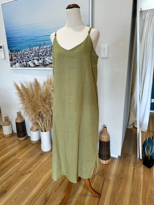 Assembly Label - Linen Dress - Size 12 - Olive green