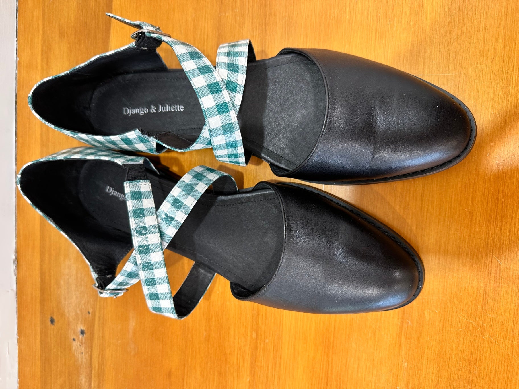 Django & Juliet - Green Gingham Summer Flats - Size EU 42