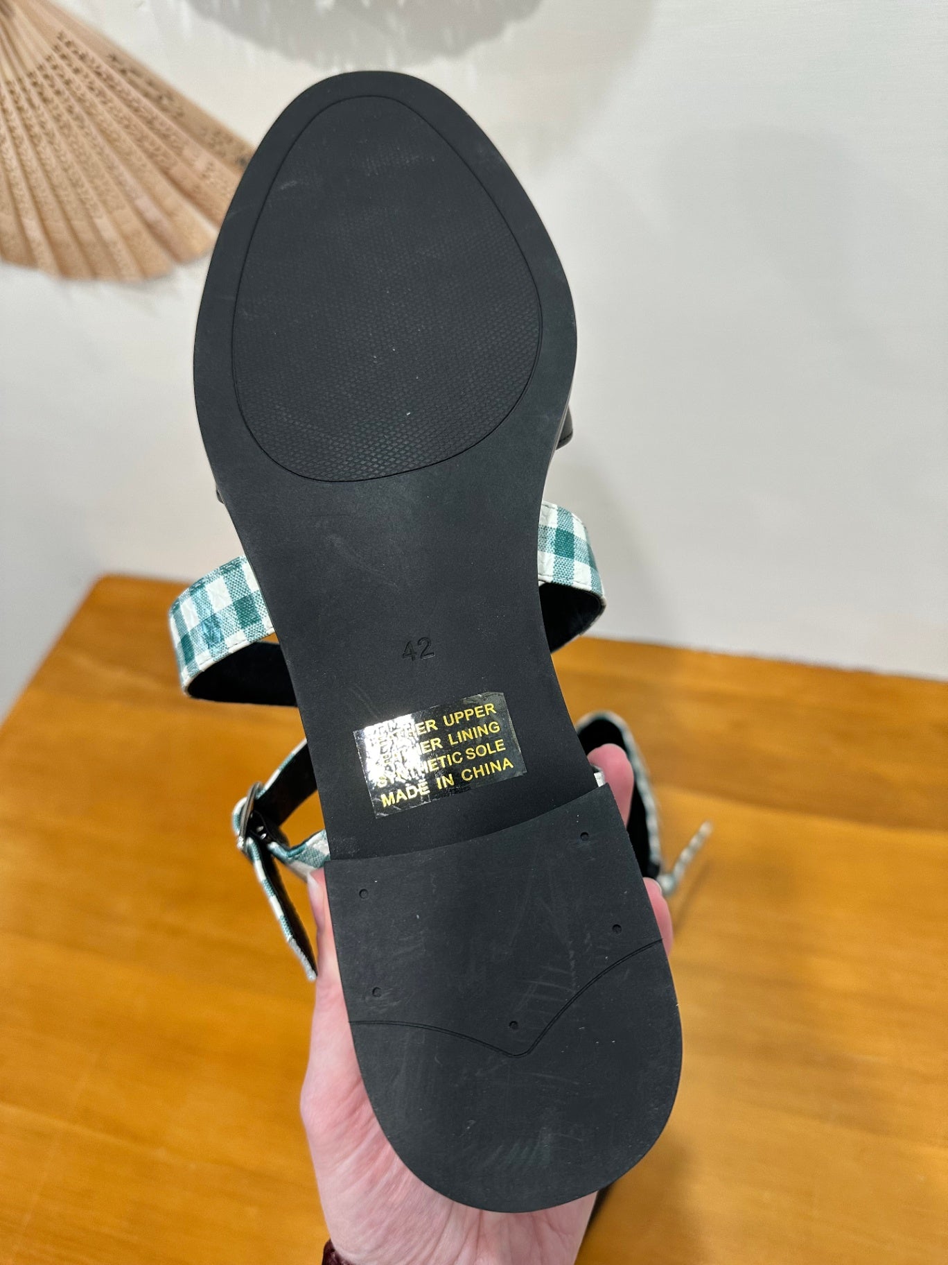 Django & Juliet - Green Gingham Summer Flats - Size EU 42