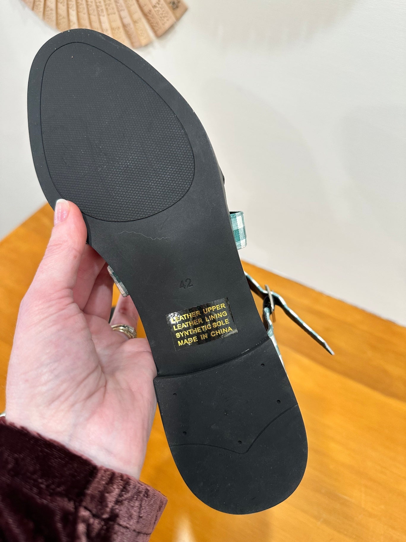 Django & Juliet - Green Gingham Summer Flats - Size EU 42