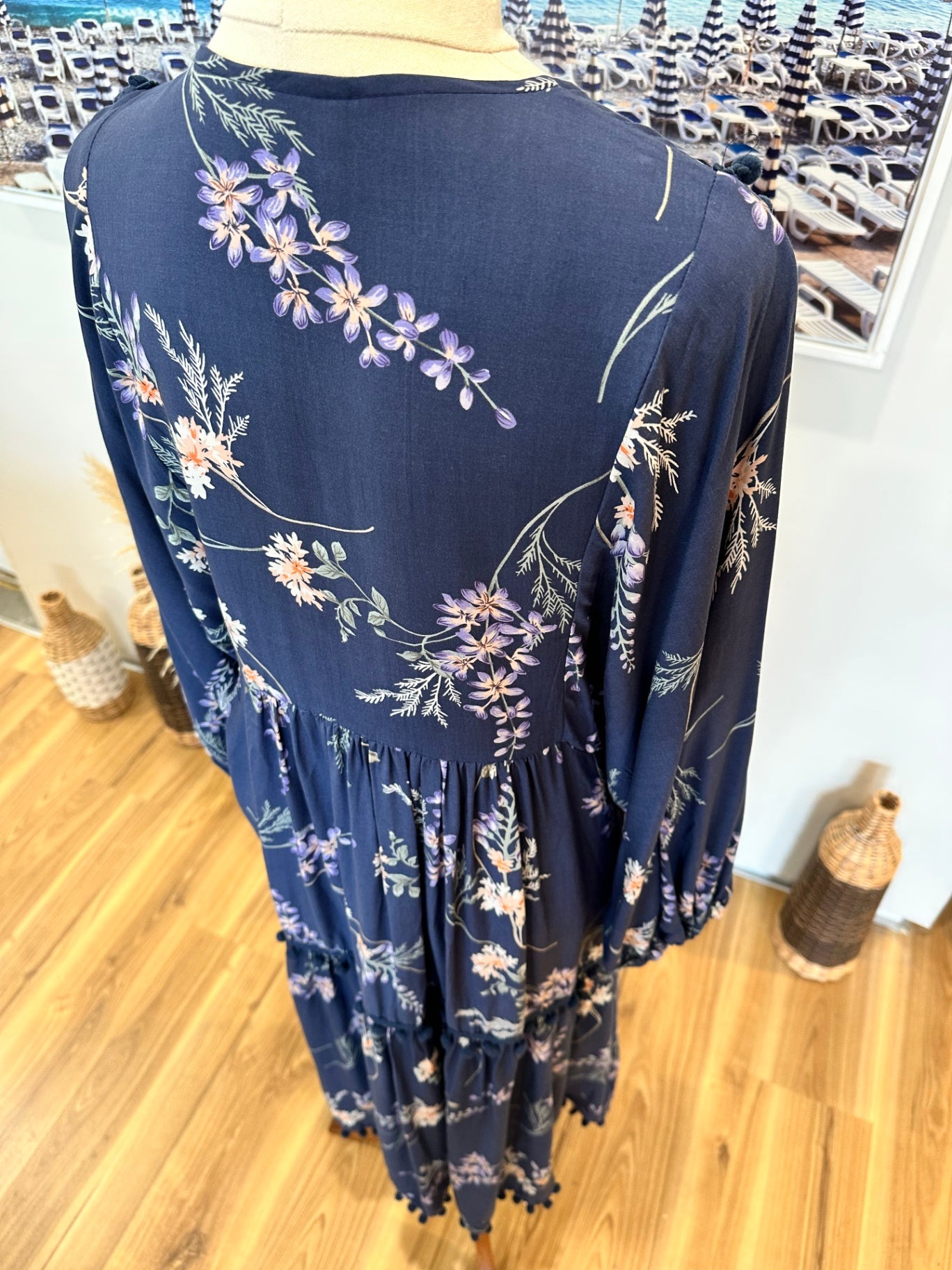 Jaase - Midi Dress - Size Small - Navy blue with floral pattern