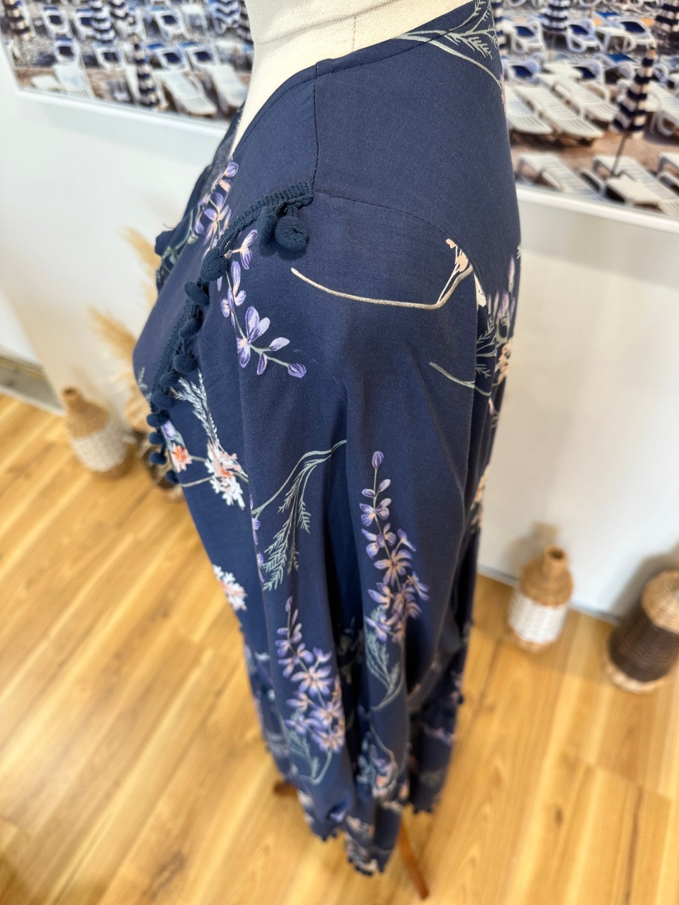 Jaase - Midi Dress - Size Small - Navy blue with floral pattern