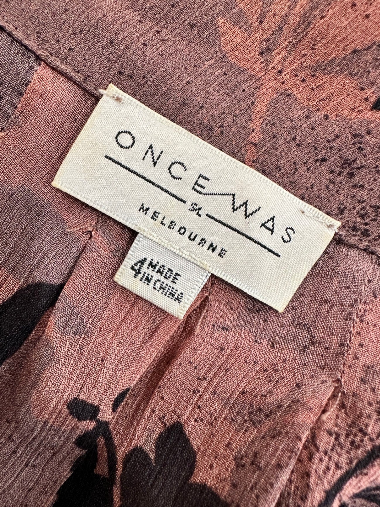 OnceWas - Melbourne - Blouse - Size Small - Pink/Burgundy with black floral pattern