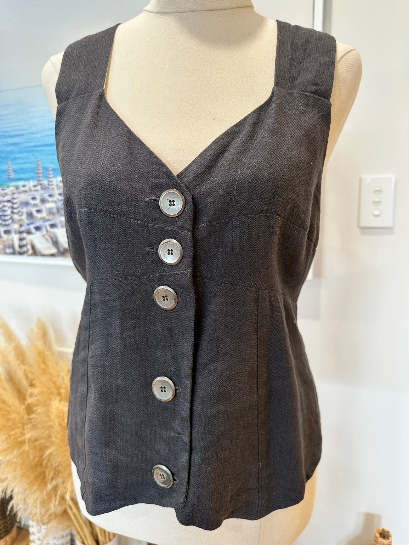 Starfish - Made in New Zealand - Waistcoat - Size 12 - Grey - 55% Linen + 45% Wool