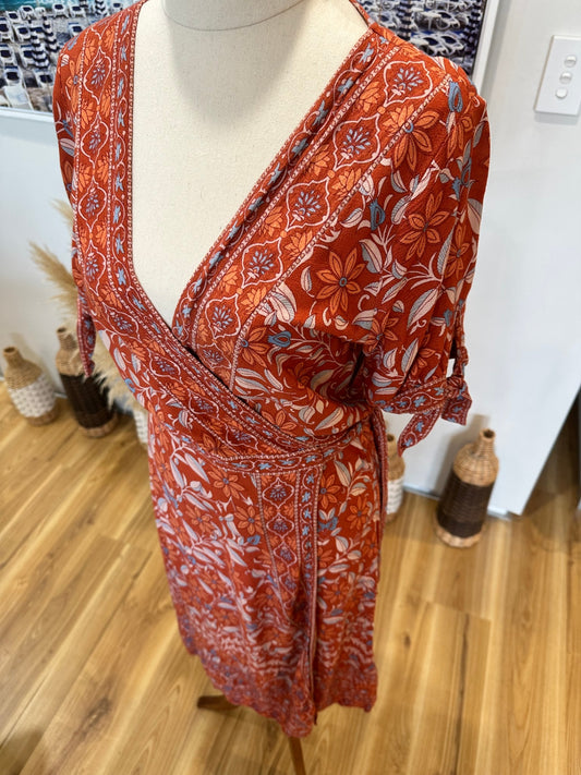 Arnhem - Wrap Dress - Size 10 - Red / Orange