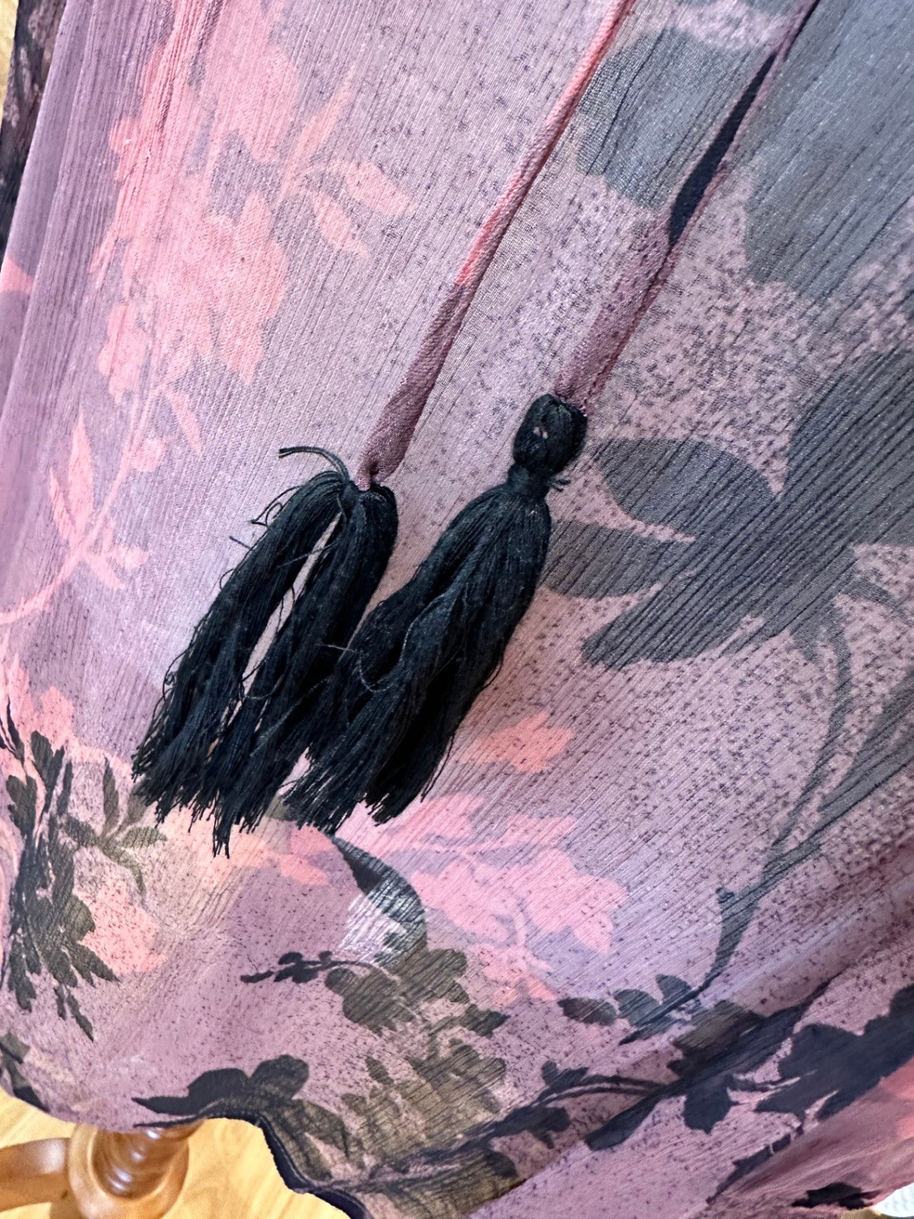 OnceWas - Melbourne - Blouse - Size Small - Pink/Burgundy with black floral pattern