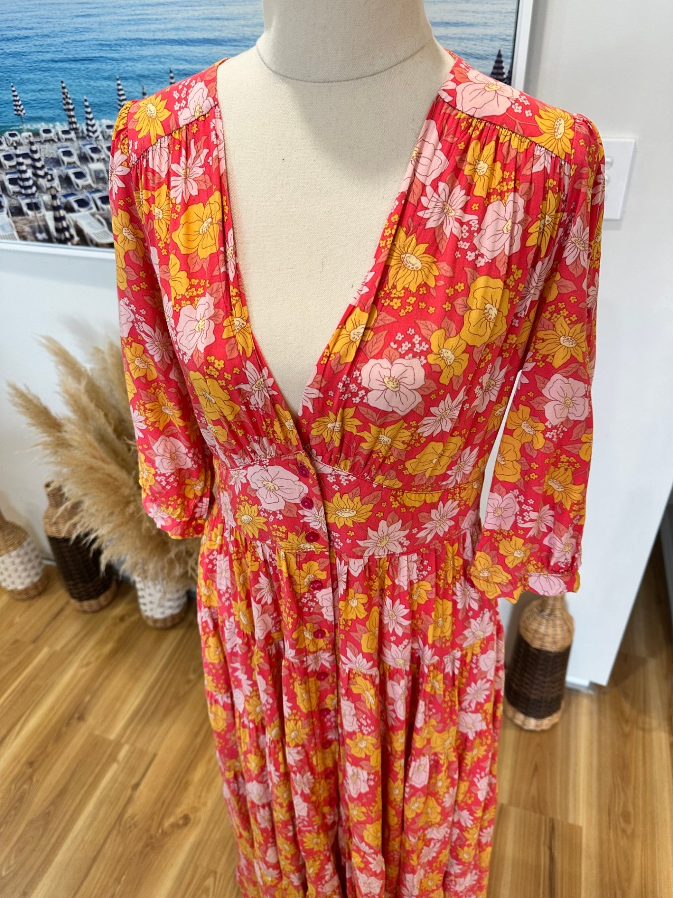 Jaase - Maxi Dress - Small - Pink, Yellow, Orange