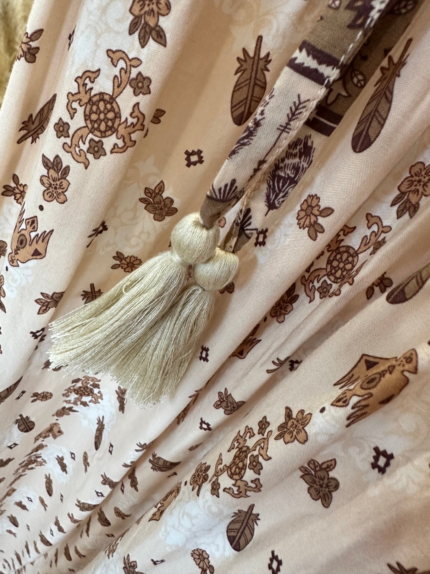 Tanah Folk - Bohemian Dress - Small / Medium - Beige and brown