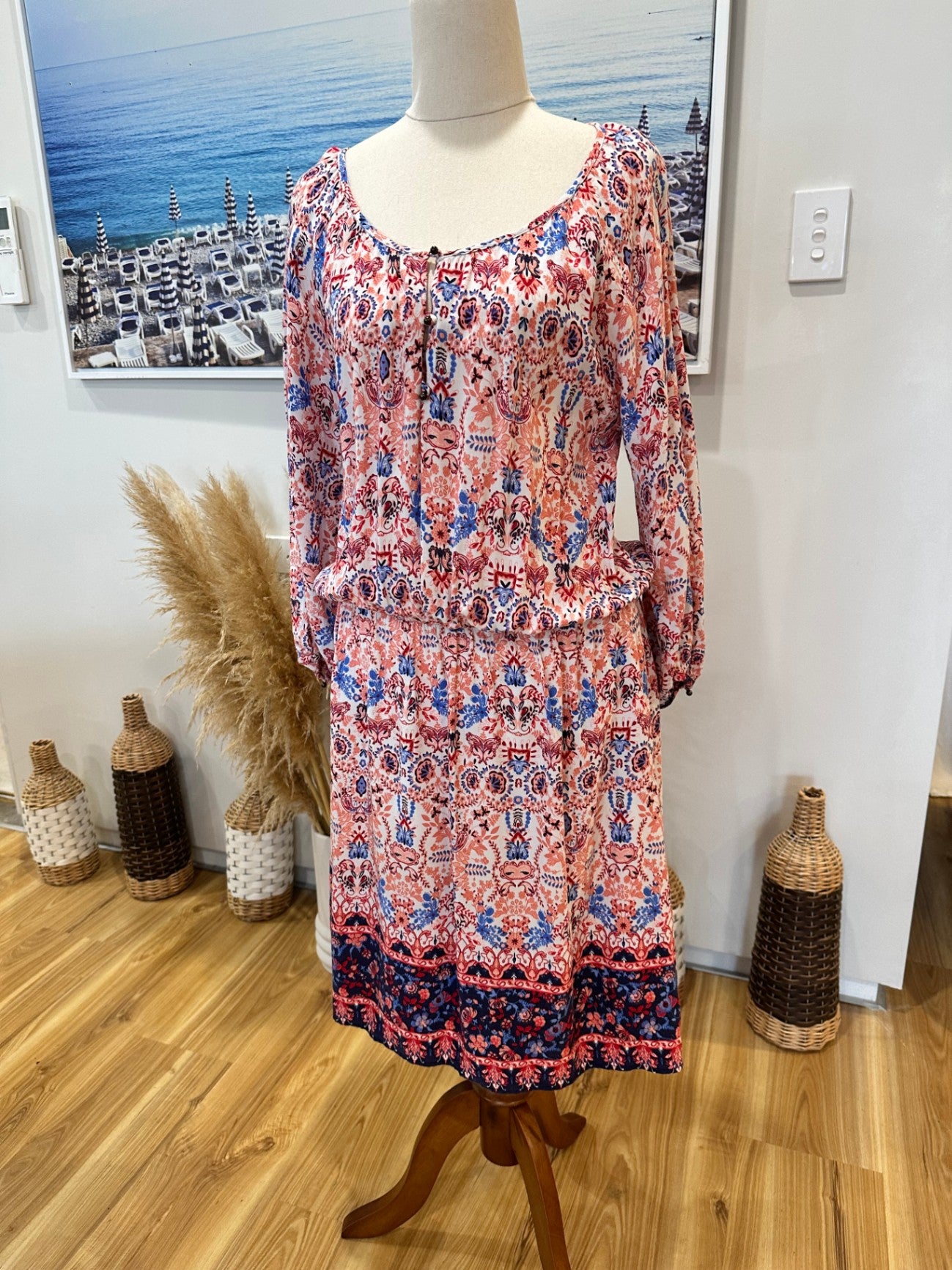Urban Precinct - Bohemian Dress - Size 12 - Blue / Pink