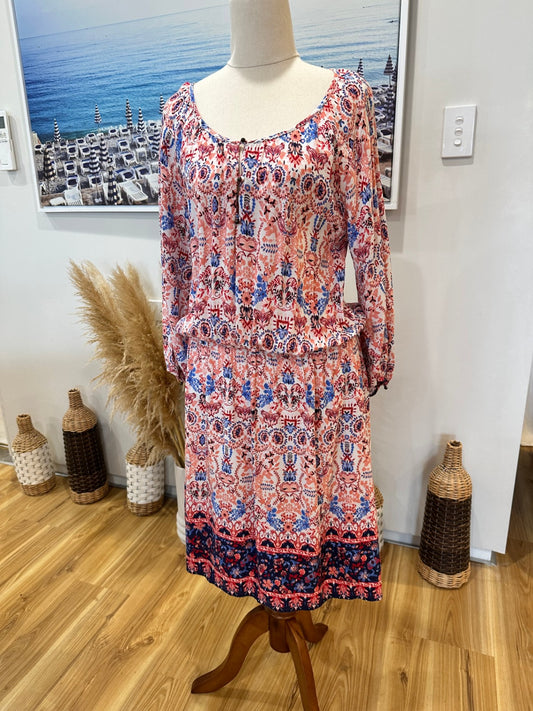 Urban Precinct - Bohemian Dress - Size 12 - Blue / Pink
