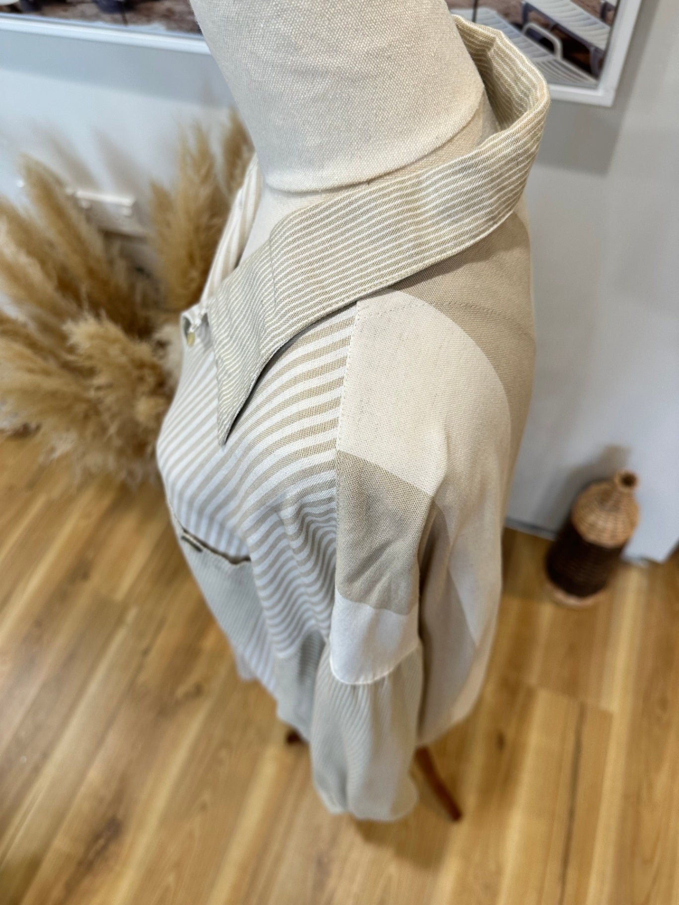 Cecil Gee - Shirt - Extra Large - Beige and white striped