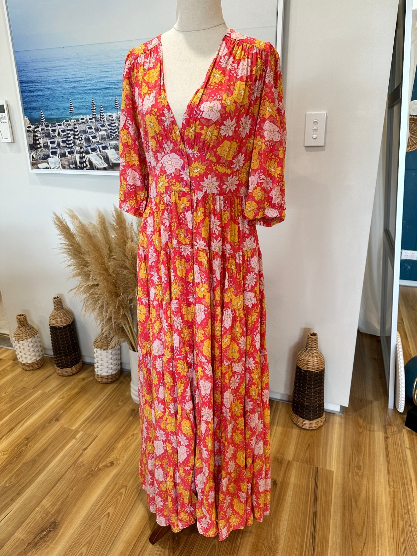 Jaase - Maxi Dress - Small - Pink, Yellow, Orange