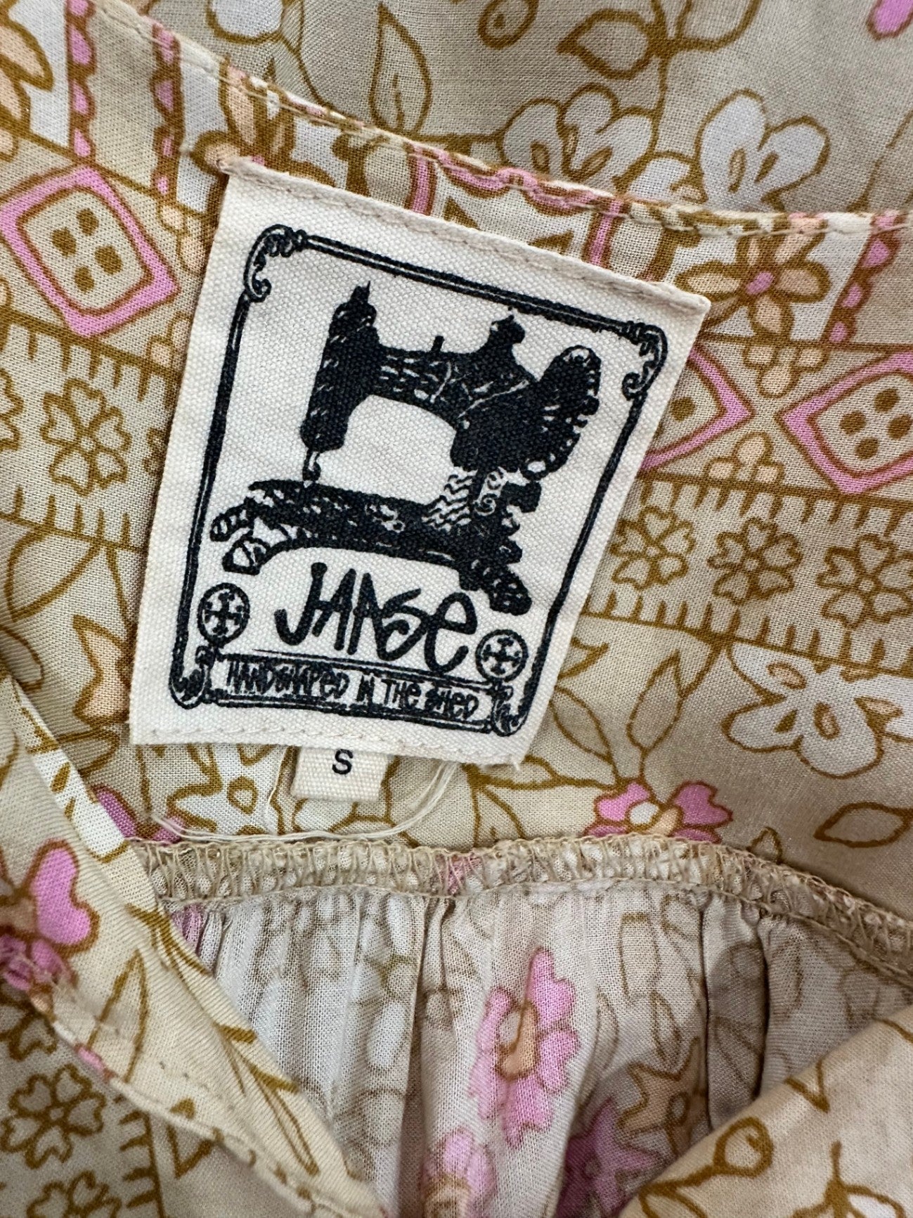 Jaase - Midi Bohemian Dress - Small - Beige & Pink