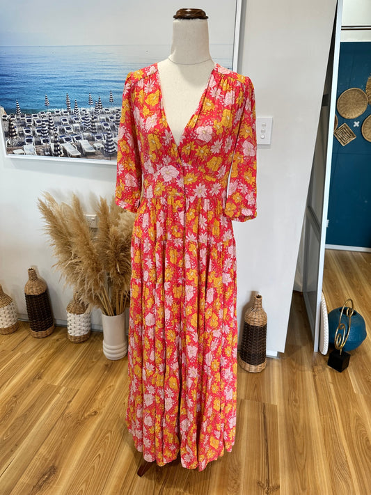 Jaase - Maxi Dress - Small - Pink, Yellow, Orange