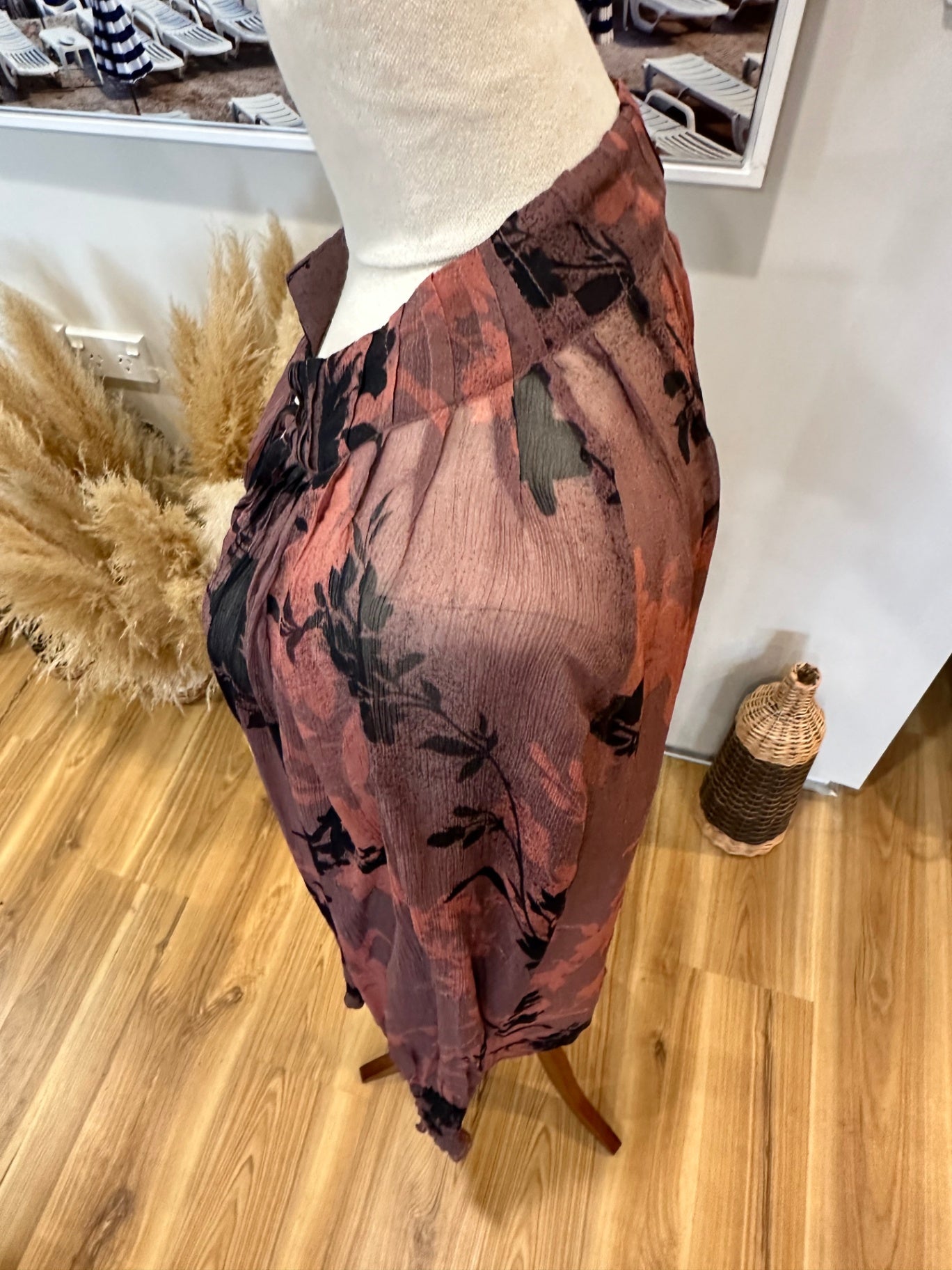 OnceWas - Melbourne - Blouse - Size Small - Pink/Burgundy with black floral pattern