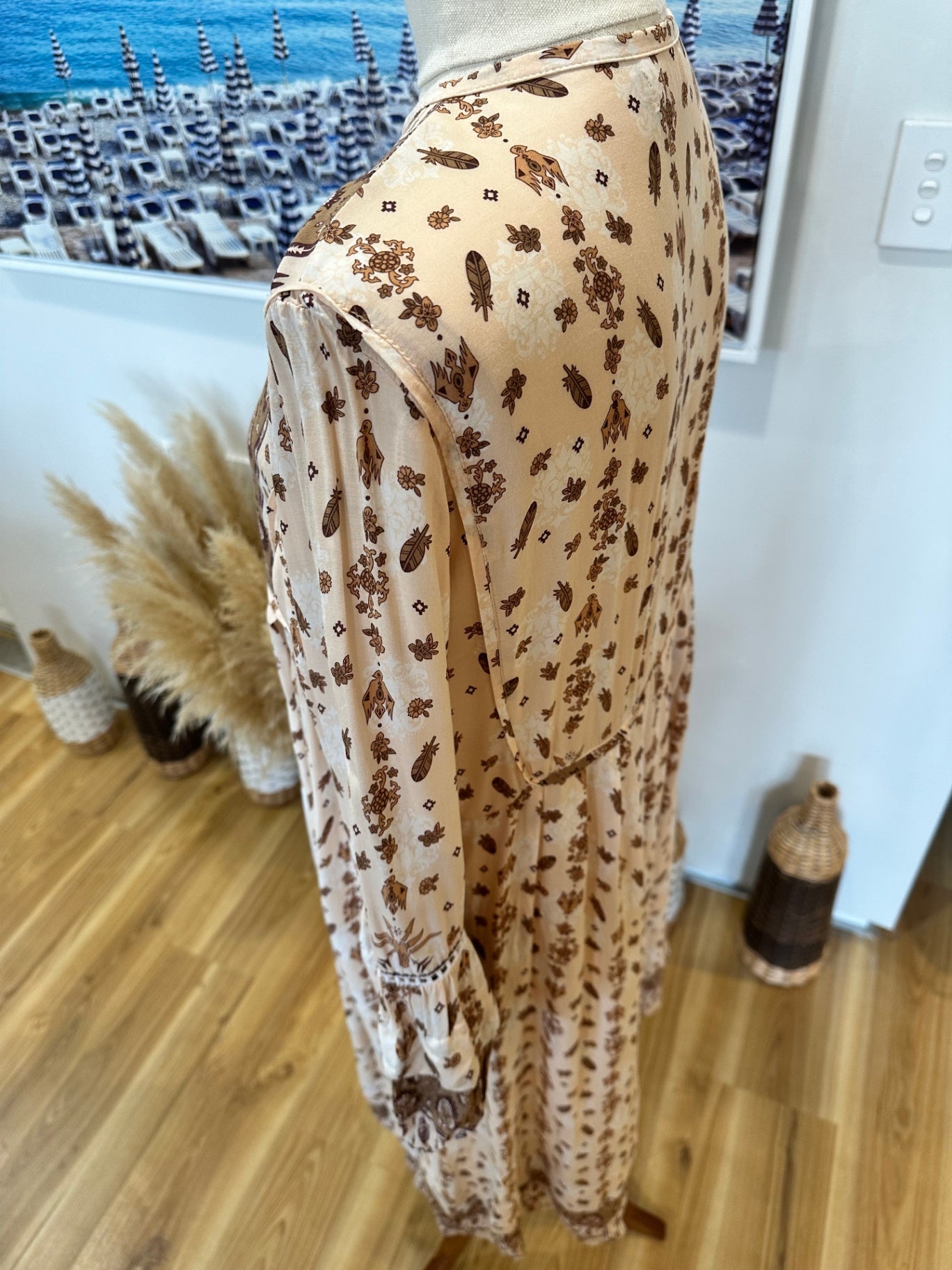 Tanah Folk - Bohemian Dress - Small / Medium - Beige and brown