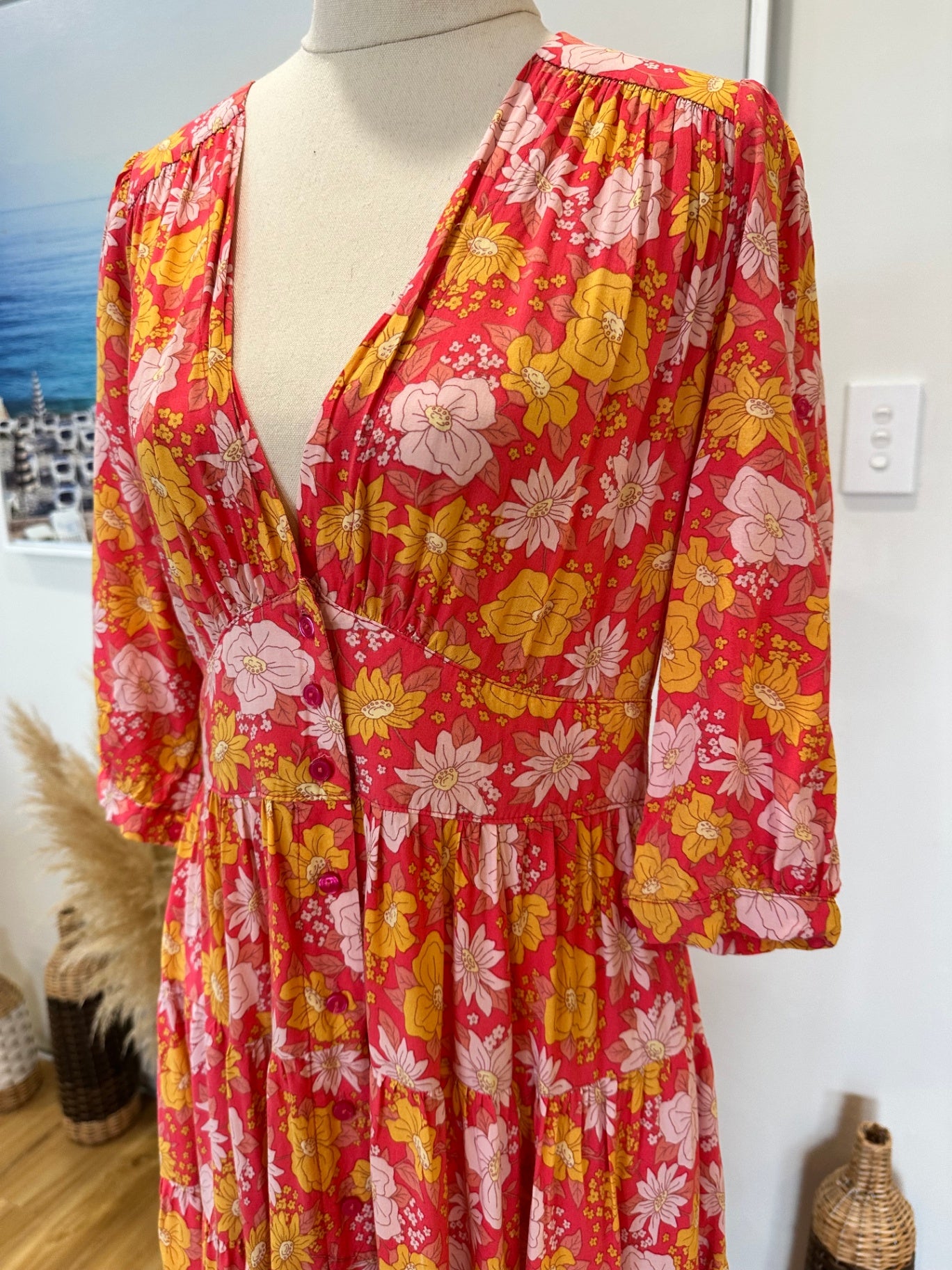 Jaase - Maxi Dress - Small - Pink, Yellow, Orange