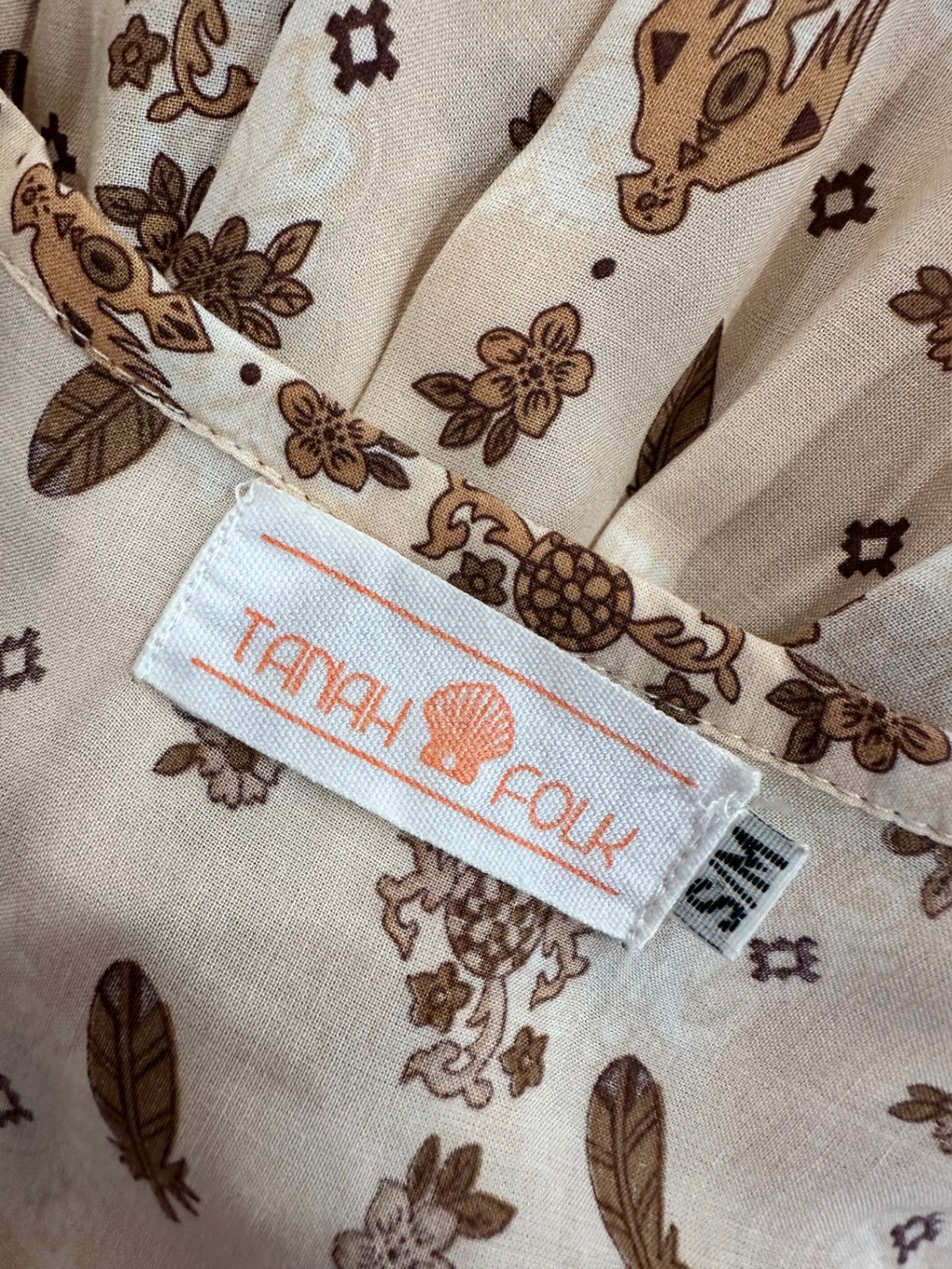 Tanah Folk - Bohemian Dress - Small / Medium - Beige and brown